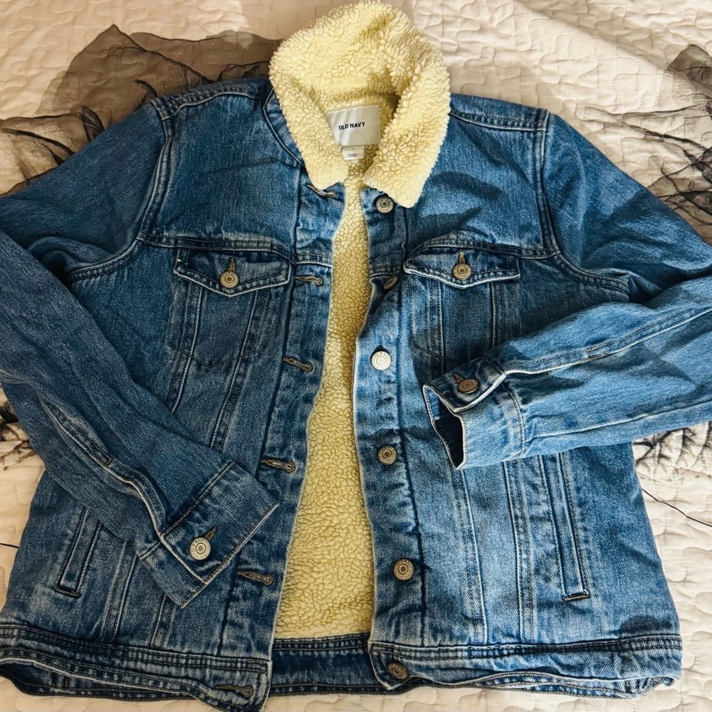 Old Navy Blue Denim Jacket with Cream Sherpa Lining